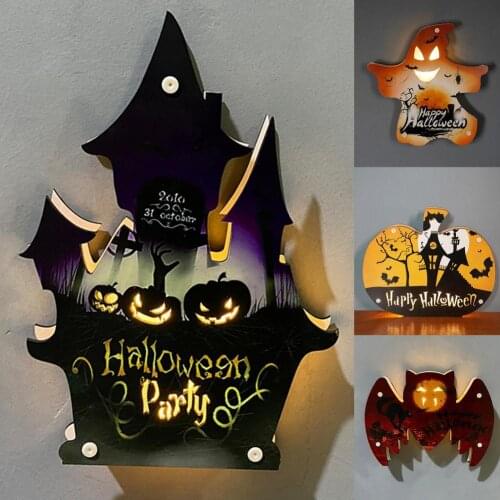 Decorative Light Eye-catching Ambience Maker Wooden Innovative Halloween Lamp Decor for Party