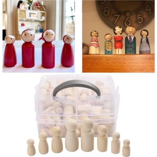 50 Pieces Wooden Peg Dolls Unfinished Log Color Wood Bodies Plain Blank Body Peg Dolls for DIY Craft Tiny Pegs