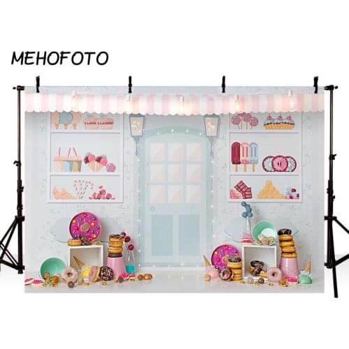 Candy Bar Ice Cream Parlor Celebration Background Baby 1st Birthday Donut Party Banner Photography Backdrop for Photo Booth