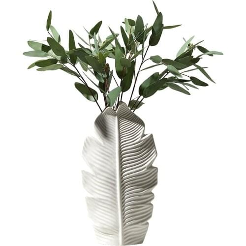 White Leaf design Nordic Ceramic Vase Creative Models Living Room Model Flower Arrangement Geometric Art Decorative