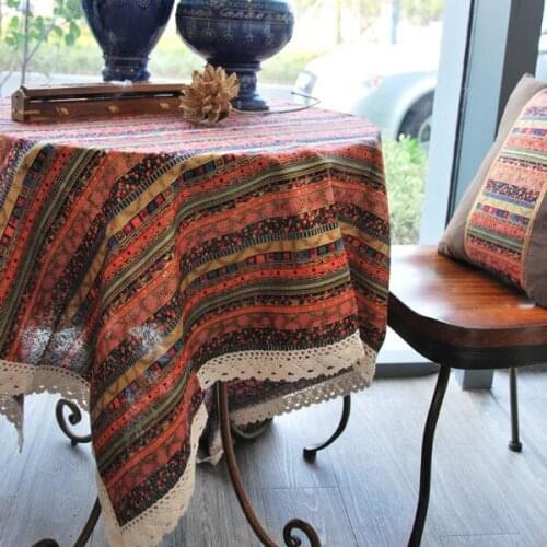 Cotton striped table cloth Yunnan Lijiang Southeast Asian restaurant coffee table table cloth bronzing lace desk cloth