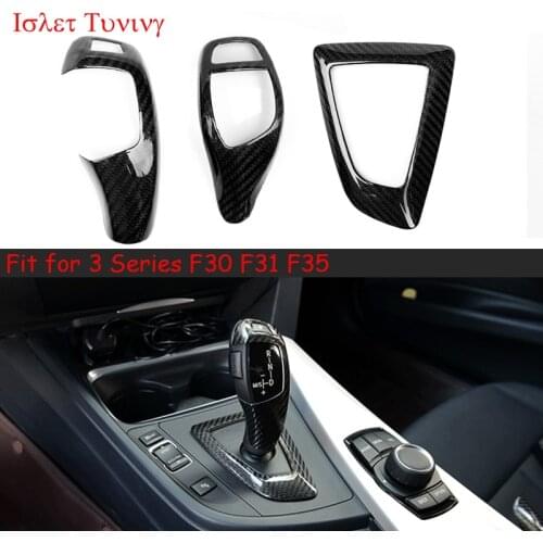 LHD F30 Interior Gear Knob Cover for BMW 3 Series F30 F35 Carbon Fiber Gear Shift and Panel Frame Cover Trims