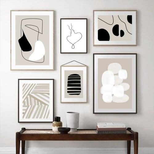 Minimalist Style Line Geometry Abstract Nordic Poster Wall Art Print Canvas Painting Wall Pictures For Couple Lovers Room Decor