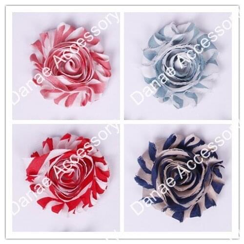 Trendy 2.5" Printed -STRIPES - Shabby Chiffon Flower, Frayed Girl hair flower 1000pcs/lot