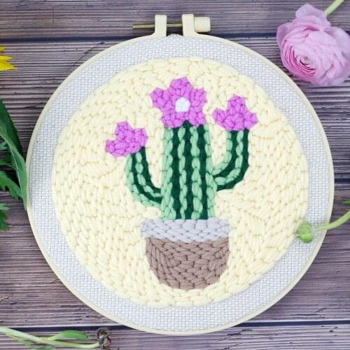 Punch Needle Embroidery Kits for Beginner Contains Threader Embroidery Hoop Yarn All Materials Tools Easy DIY Cactus Full Set(A)