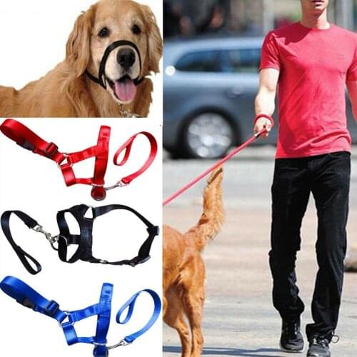 Nylon Dog Pet Head Collar Halter Protection Leash Leader Walking Dog No Pull Bite Training Straps S-XXL