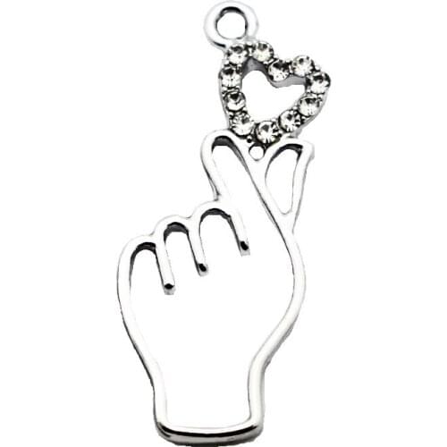 New Arrived 20pcs/lot Metal Love Gesture Crystal Dangle Charms Lobster Clasp Charms For Bracelet Pendant Necklace DIY Jewelry