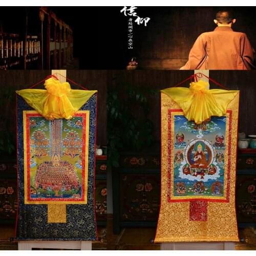 Wholesale Buddhist supplies 2P--60 CM Thang-ga Thangka -efficacious Protection Tibetan Buddhism Gelug Tsongkhapa Buddha painting