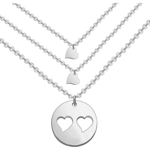Fashion Women Men Customized Stainless Steel Mom Dad Daughters Necklace Set Heart Jewelry Gift for Mom Children Dropship