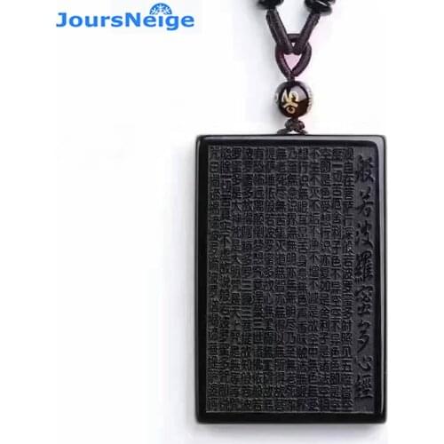 JoursNeige Natural Black Obsidian Stone Pendant Porosaurus Writing Heart Necklace Carved Buddha Lucky Amulet Pendant Jewelry