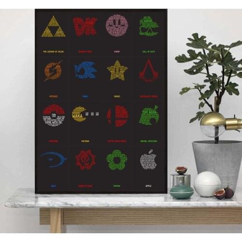 Typographic Word Art Game Poster Wall Art Paint Wall Decor Canvas Prints Canvas Art Oil Paintings No Frame