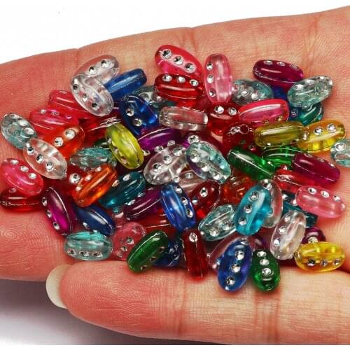 Mixed 100pcs Colorful Oval Loose Acrylic Spacer Beads For Jewelry Making DIY Charm Necklace Bracelet Beaded Accessories10x5mm