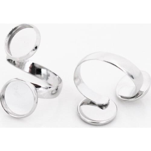 12mm 5pcs/Lot Classic Rhodium Plated Brass Adjustable Ring Settings Blank/Base,Fit 12mm Glass Cabochons,Buttons;Ring Bezels