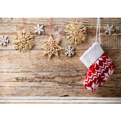 Christmas Sock Star Decor Wooden Board Photo Backdrops Vinyl Cloth Background for Children Baby Photoshoot Photography Props