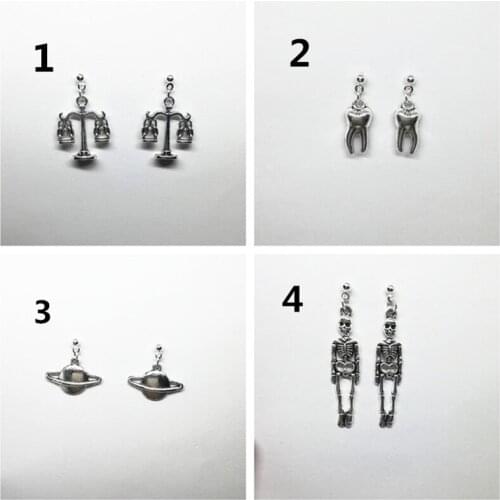 Skeleton Earrings, Gothic Earrings, Bike Earrings, Constellation Gift, Libra Gifts, Tooth Jewelry, Earrings for Man/ Women