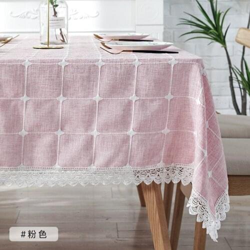 Nordic Solid Table Cover Rectangular Table Cloth Cotton Linen Tablecloth for Wedding Party Hotel Sweet Tablecloths with Lace