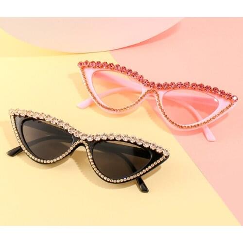 2021 New Cat Eye Sunglasses Women Men Trend Diamond Decorate Color Lens Brand Designer Luxury Conspicuous Black Sun Glasses