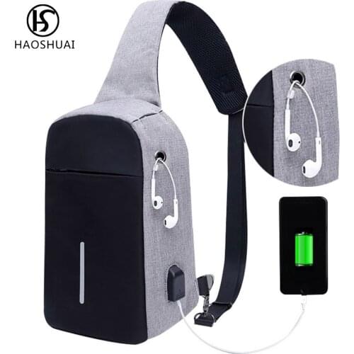 Unisex External Usb Charge Chest Bag Sling Bag Large Capacity Messenger Crossbody Bags Shoulder Brand