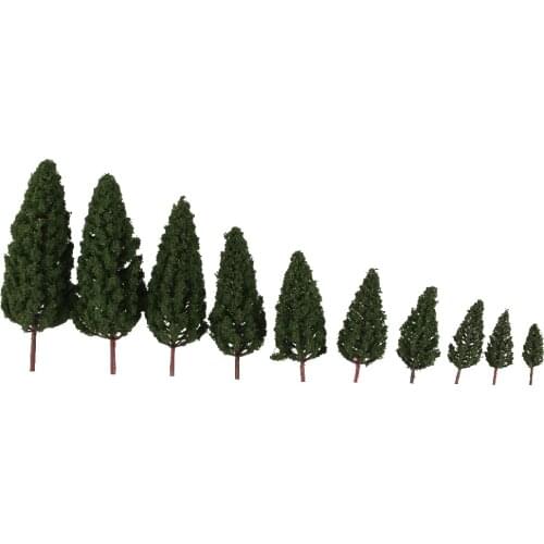 20pcs Tower Shaped Trees Model Train Miniatures Scenery Layout 1:50-400 Dark Green Tree for Model Building Ornament Collections