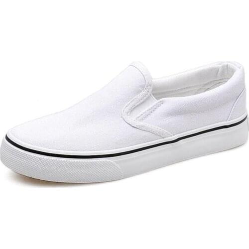 Fashion Womens Vulcanize Shoes Casual Shoes Flats Unisex Canvas Loafers Autumn Spring New Shallow Slip-on White Plus Size 35-44