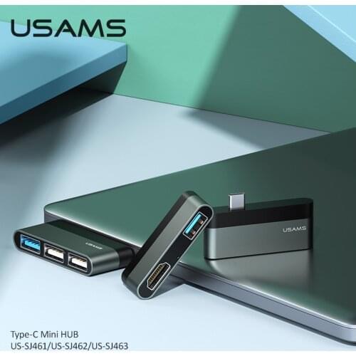 USAMS Type-C Cable Mini Hub USB 3.0 2.0 Hub Multi USB Splitter Adapter For iPad Pro/Laptop/Phone/PC USB-Hub Expander High Speed