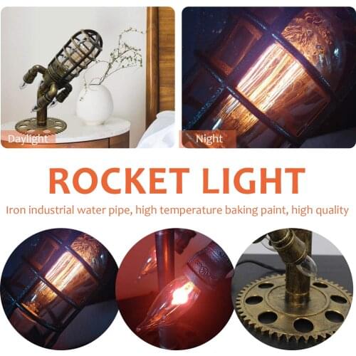 Vintage Rocket Ship Lamp Steampunk Industrial Desk Night Lights Retro Decor Bedside Table Light for Farmhouse Home Bedroom
