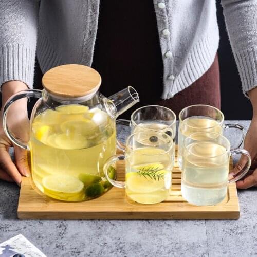 Japanese glass kettle set-1.7L teapot set- sealed Pot with stainless steel wooden lid-heat-resistant teapot-wood tray