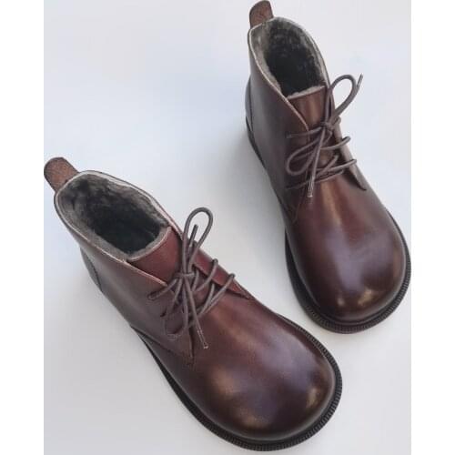 Womens Boots Winter Shoes Natural Wool Woman Ankle Boots 100% Genuine Leather Fur Booties Fashion Big Toe Design