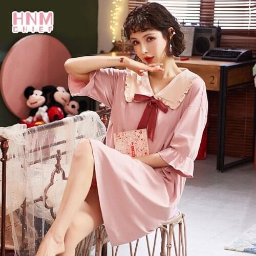 Women Summer Thin Blue Sleepshirts Sweet Princess Short Sleeve Nightdress Loose Student Age Reduction Sleepwear Daily Pijamas