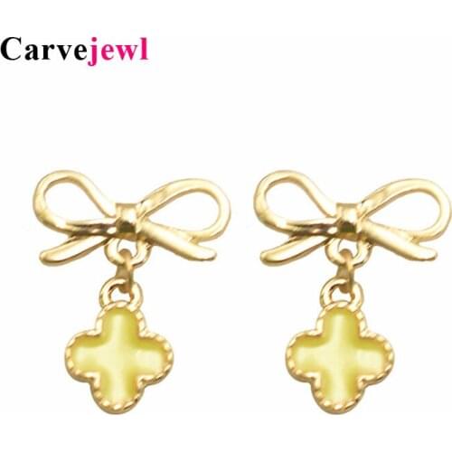 Carvejewl Korean design Enamel Blanks Monogram Clover Drop Earrings Women cute Fashion metal Bow Knot Earrings Jewelry Wholesale