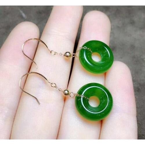 Hetian jade natural Russian jasper old material s925 silver inlaid jade beads female models earrings and Tianbi jade earrings