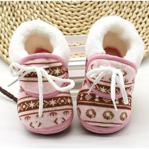Toddler Infant Baby Winter Booties Cozy Fuzzy Fur First Walker Todddler Warm Lined Lace Up Crawling Shoes Non-Slip Prewalkers