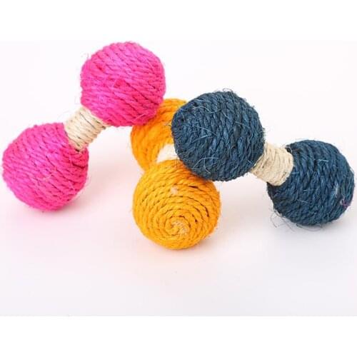 1pc Bite Resistant Cat Toy Creative Interactive Dumbbells Shape Cat Sisal Toy Pet Chew Toys Pet Supplies