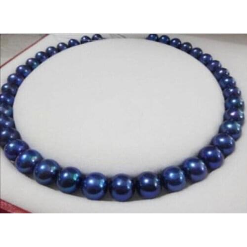 18" 11-10 MM AAA SOUTH NATURAL black blue PEARL NECKLACE Yellow clasp