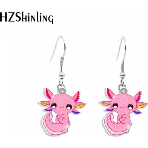 2021 New Pink Axolotl Dangle Earring Lovely Animal Acrylic Hook Earring Epoxy Jewelry Earrings Gifts Friends