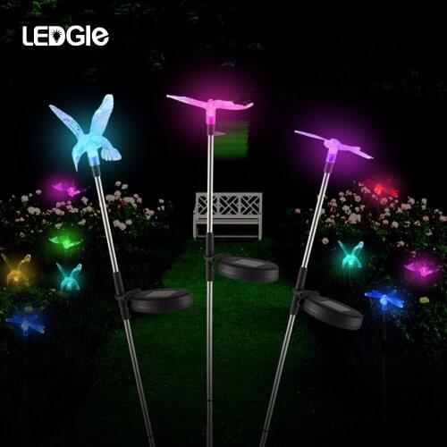 LEDGLE 3PCS IP44 Waterproof LED Solar Path Light Animal Outdoor Garden Lawn Lamp LED Solar Light Dragonfly/Butterfly/Bird