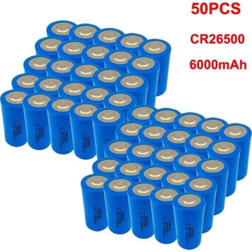 50PCS 3.0V C size battery CR26500 26500 Li-MnO2 CR26500 6000mAh lithium primary power type batteries for gas water meter