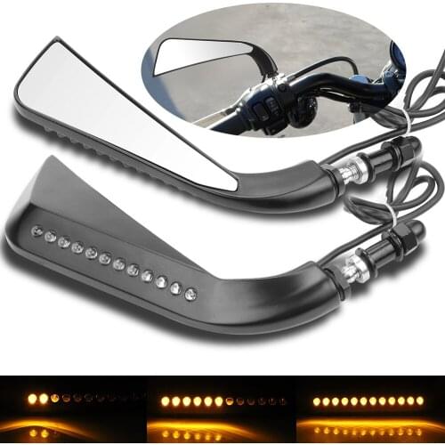 Aluminum Motorcycle LED Side Mirrors with Sequential Turn Signals Motorcycle Rearview Mirror For Harley Sportster Softail Dyna