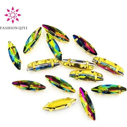 Free shipping 4x15mm colorful Horse eye shape 50pcs/pack Glass Crystal Gold bottom sew on claw rhinestones diy Garment /Bags
