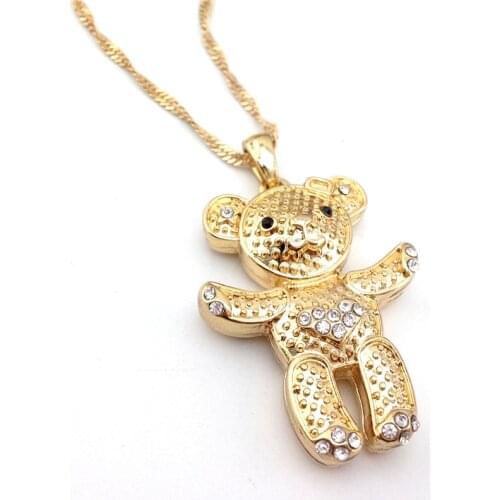 Girls Trinkets Cute Small Diamante Gold Plated Bears Teddy Bear Sweater Pendant Necklaces Chain Women Jewelry