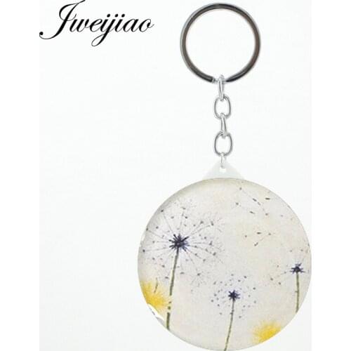 JWEIJIAO simple photo vintage plant Dandelion keyring espejo Mini game custom Makeup mirrors girls Tools 1pic sell NS374