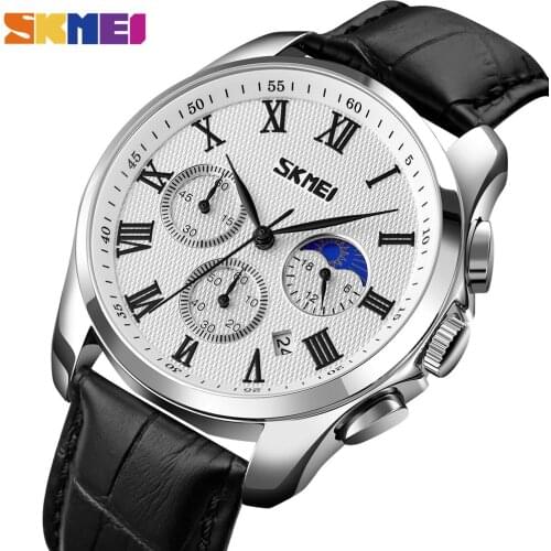 SKMEI Creative Moon Phase Sport Mens Watches Casual Quartz Wristwatches Waterproof Stopwatch Date Clock Male montre homme 9260