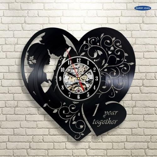 Anniversary 1 Years Art Vinyl Wall Clock Gift Room Modern Home Record Vintage Decoration