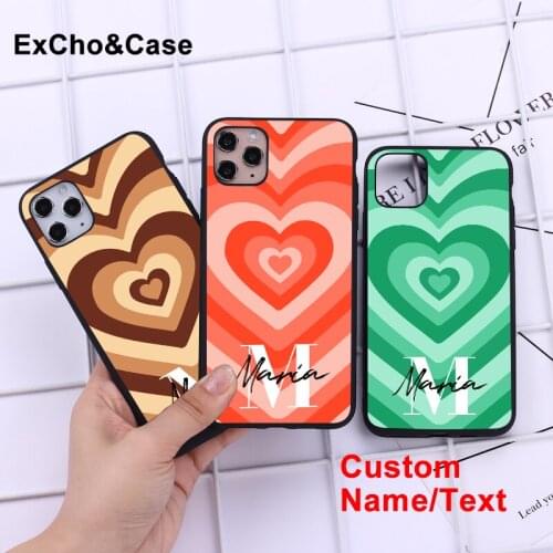 Custom Phone Case Name For iPhone 12 Mini 11 Pro X XS XR Max 6 6S 7 8 Plus SE 2020 Liquid Silicone Heart Love Cover DIY Design