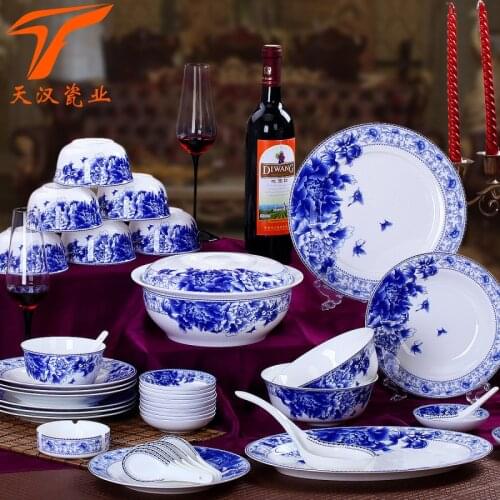 Jingdezhen High-grade Chinese Blue and White Porcelain Tableware Set Wholesale Ceramic Bowls, Dishes and Spoons Business Gifts