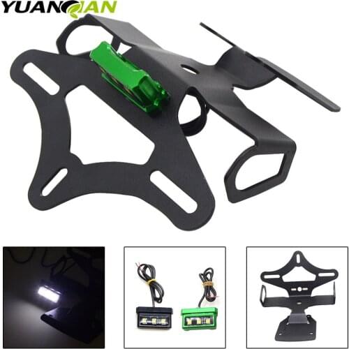 For Kawasaki Z900 2017 2018 Motorcycle Adjustable Angle Aluminum License Number Plate Frame Holder Bracket Tail Tidy LED ligh
