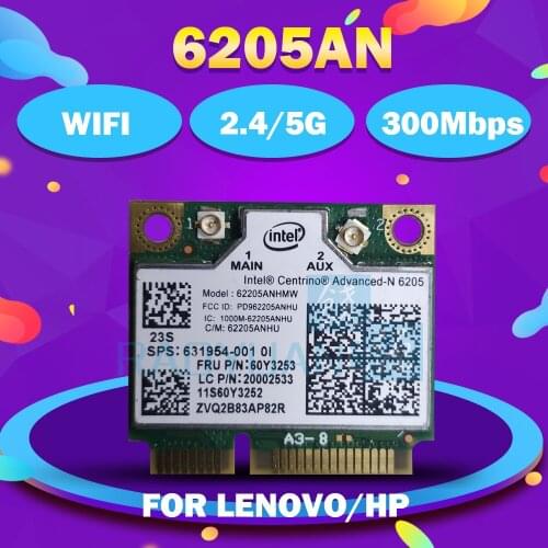 Dual Band Wireless-N 6205 6205AN 62205AN 6205ANHMW FRU:60Y3253 Half Mini PCI-e WLAN Wireless Card for IBM T410 T510 X201