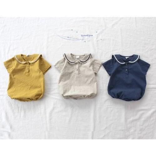 Sailor style summer newborn baby summer romper short sleeve infant boys jumpsuit toddler girls overalls children onesie 0-24m