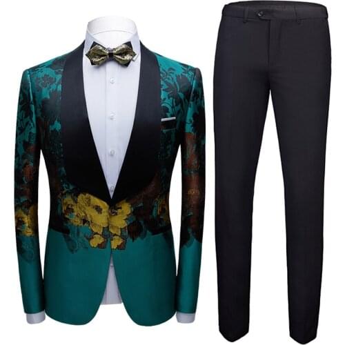 Jackets+Pants) 2021 Brand clothing Mens spring Printed business Blazers/Two suits for men Grooms Wedding Dress tuxedo S-4XL