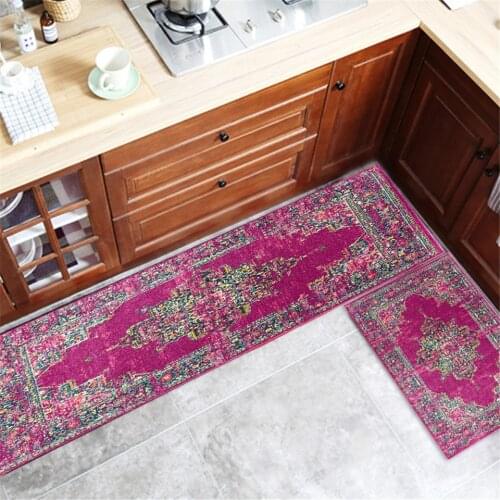 Bohemia Ethnic Style Rose Red Kitchen Mat Set Geometric Print Boho Area Rug Bedroom Decor Long Bedside Mat Carpet Entrance Door